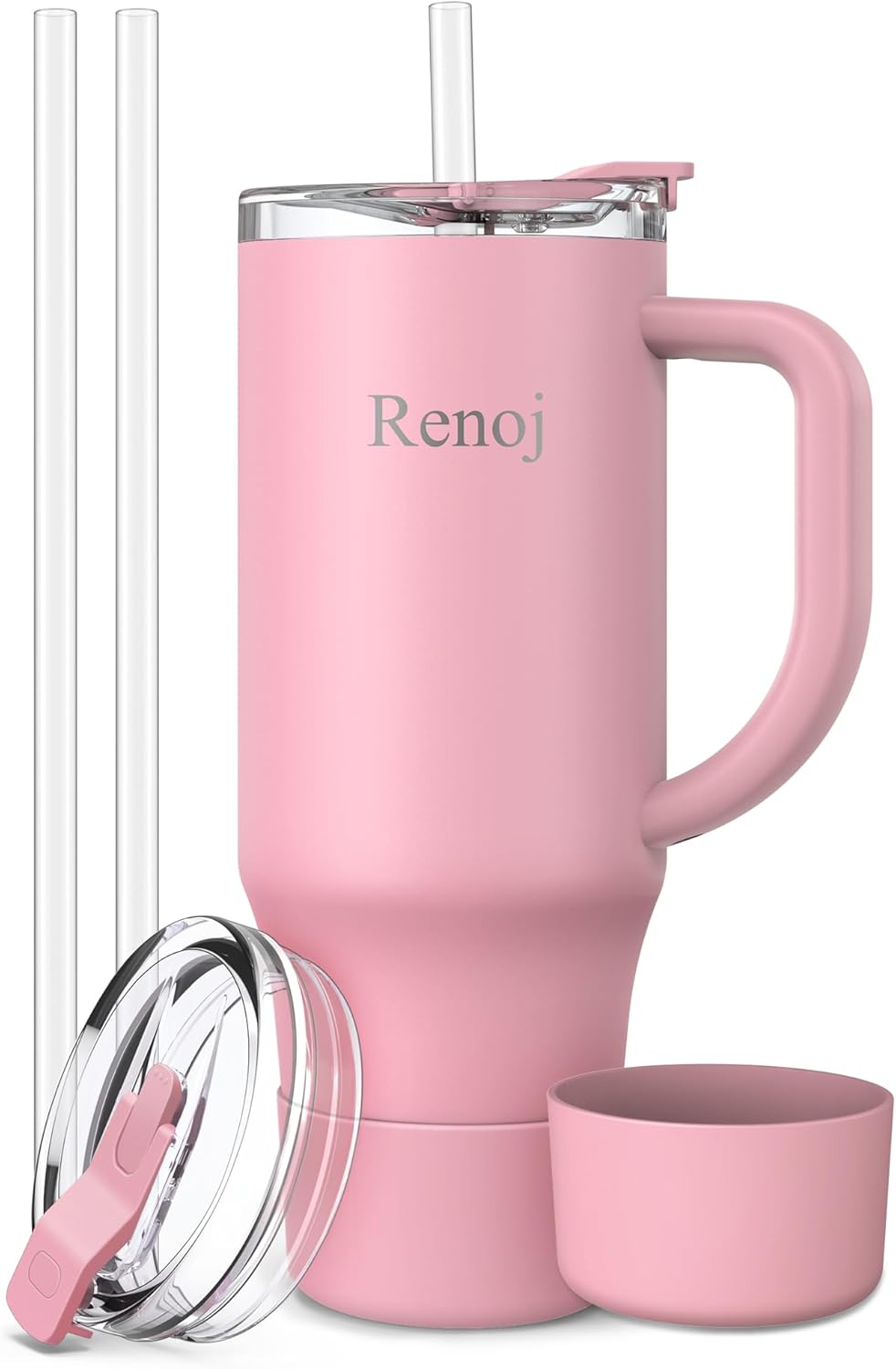 Renoj Insulated Mug 100% Leak Proof Insulated Water Bottle for Iced Coffee & Hot Drinks - Fits Car Cup Holder, Ideal Gift, 2 Straws & Silicone Boot - SnapShift Black 40 oz