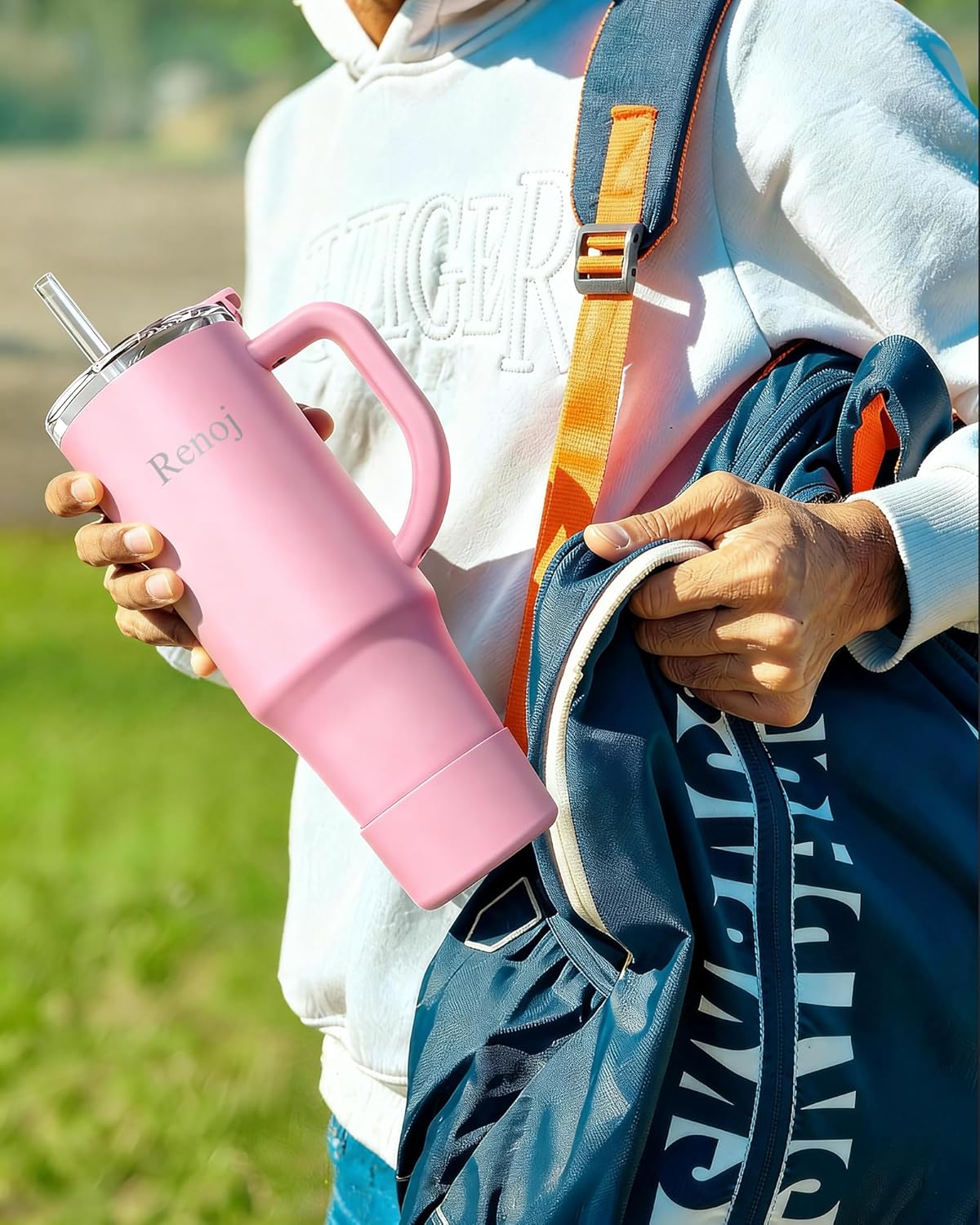 Renoj Insulated Mug 100% Leak Proof Insulated Water Bottle for Iced Coffee & Hot Drinks - Fits Car Cup Holder, Ideal Gift, 2 Straws & Silicone Boot - SnapShift Black 40 oz