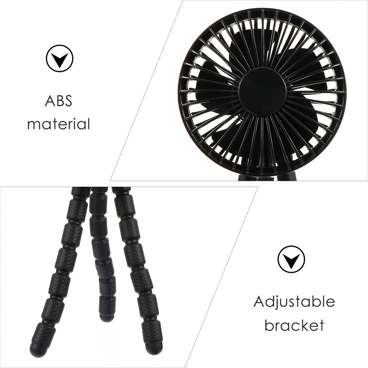 Portable Rechargeable Stroller Fan for Babies with Flexible Tripod Stand, Compact Multi-use Outdoor Cooling Fan, Black