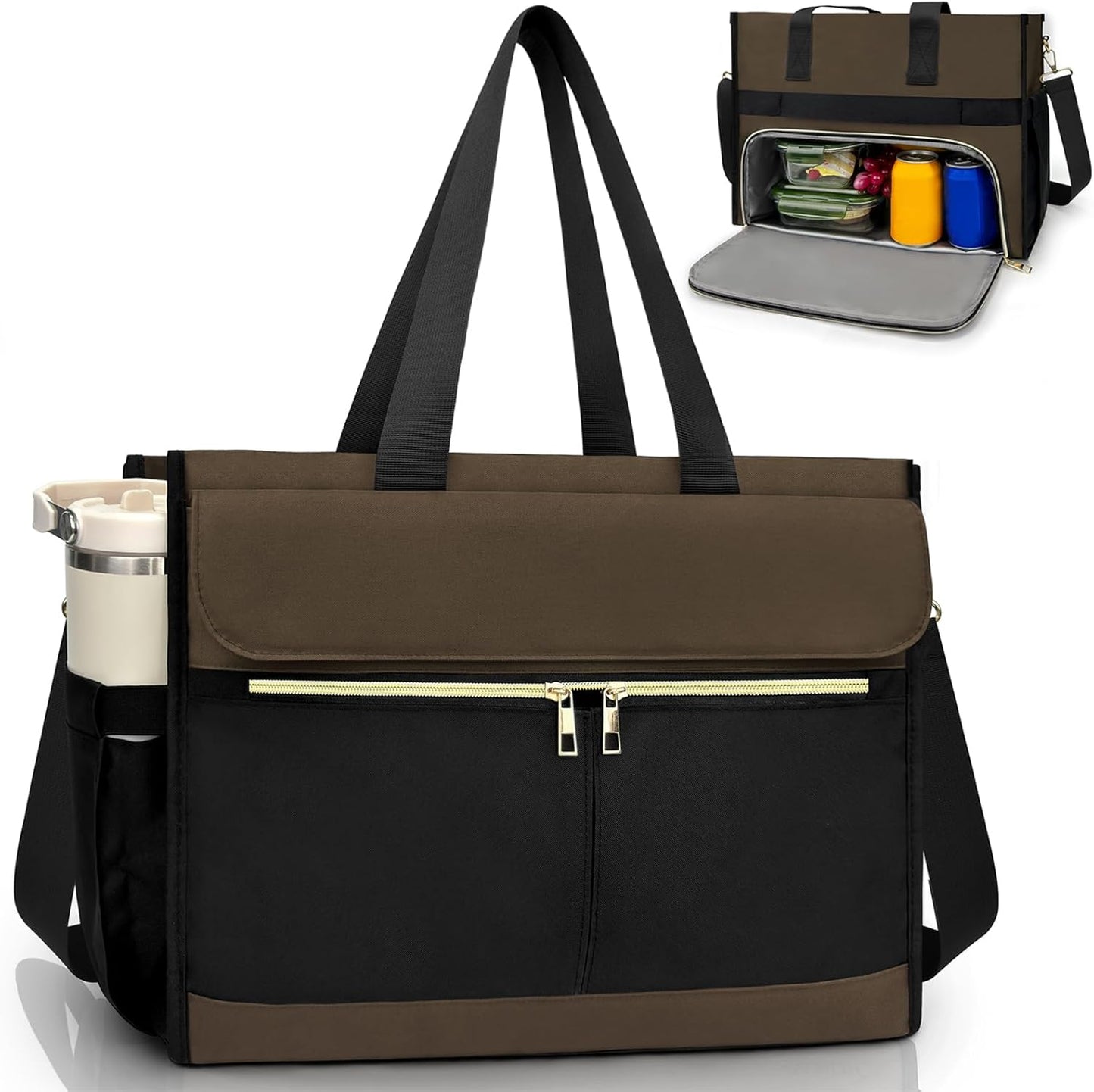 Lunch Bag for Women, 15.6" Laptop Tote with Insulated Lunch Box Compartment for Nurse, Teacher Work Office Outdoor
