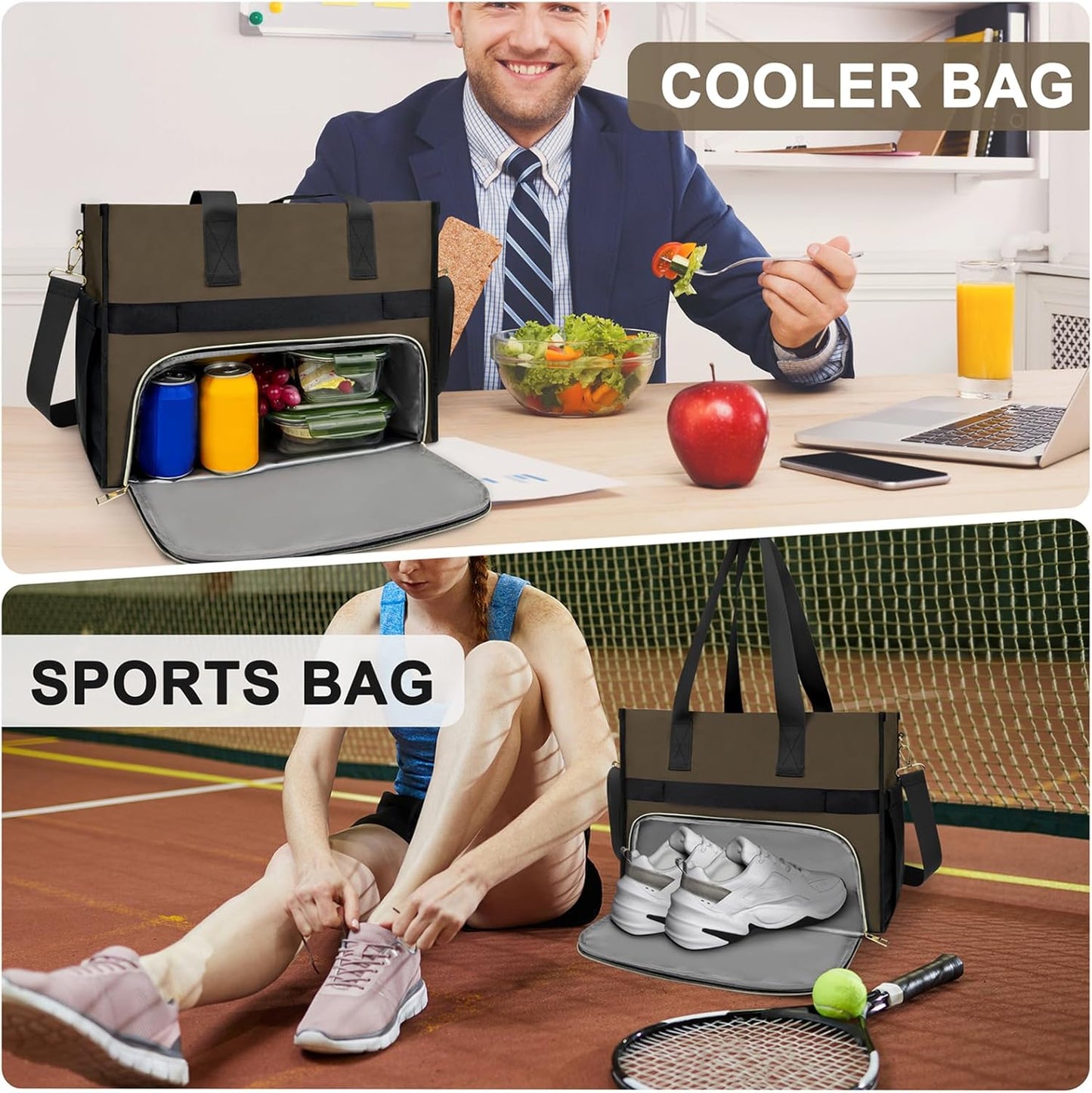 Lunch Bag for Women, 15.6" Laptop Tote with Insulated Lunch Box Compartment for Nurse, Teacher Work Office Outdoor