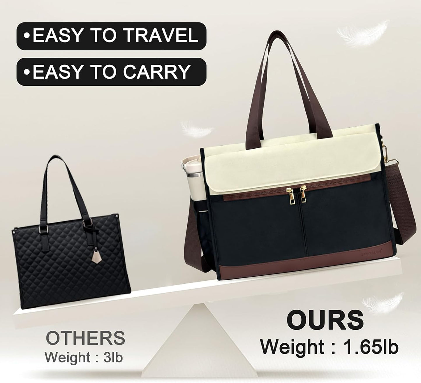 Lunch Bag for Women, 15.6" Laptop Tote with Insulated Lunch Box Compartment for Nurse, Teacher Work Office Outdoor