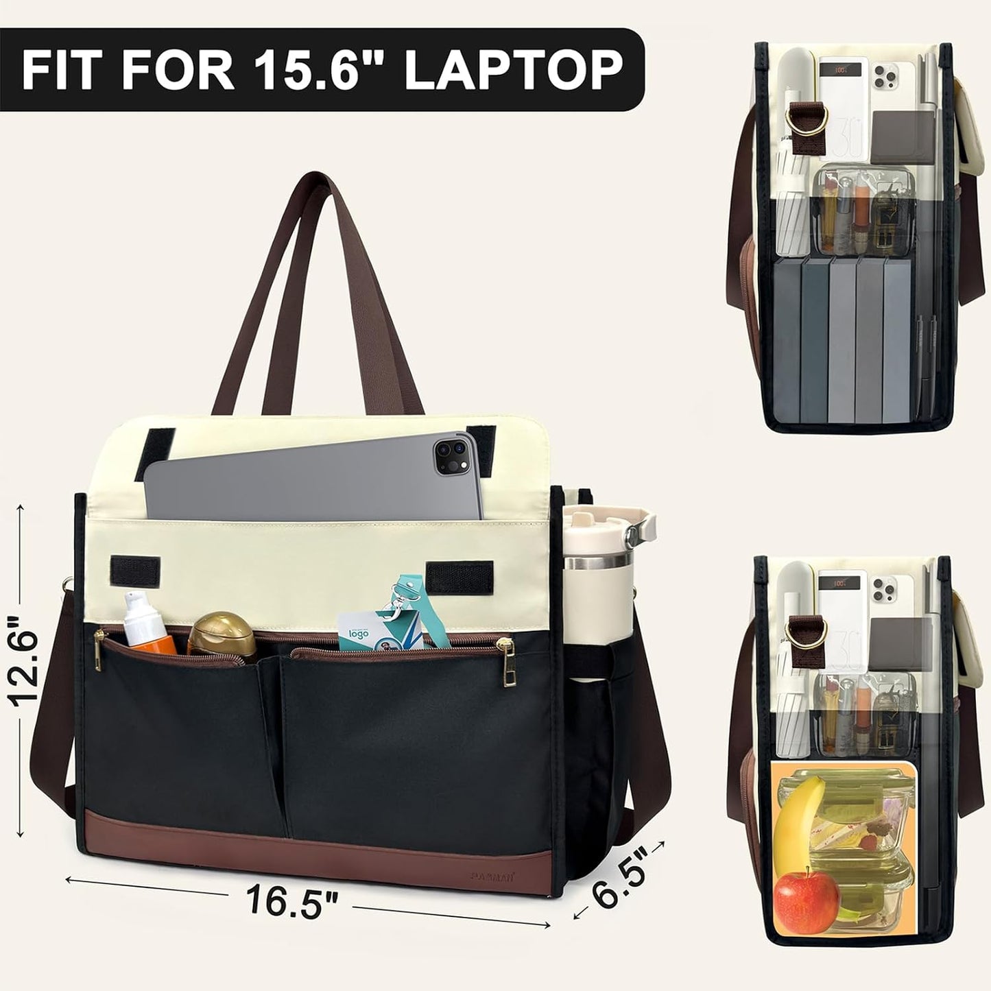 Lunch Bag for Women, 15.6" Laptop Tote with Insulated Lunch Box Compartment for Nurse, Teacher Work Office Outdoor