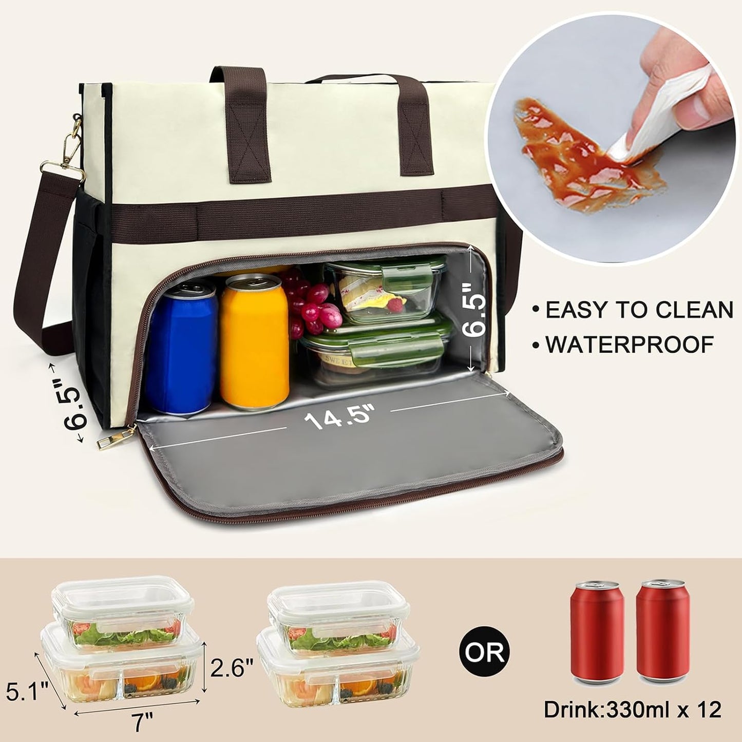 Lunch Bag for Women, 15.6" Laptop Tote with Insulated Lunch Box Compartment for Nurse, Teacher Work Office Outdoor