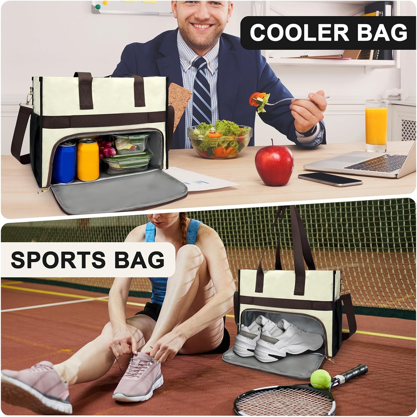 Lunch Bag for Women, 15.6" Laptop Tote with Insulated Lunch Box Compartment for Nurse, Teacher Work Office Outdoor