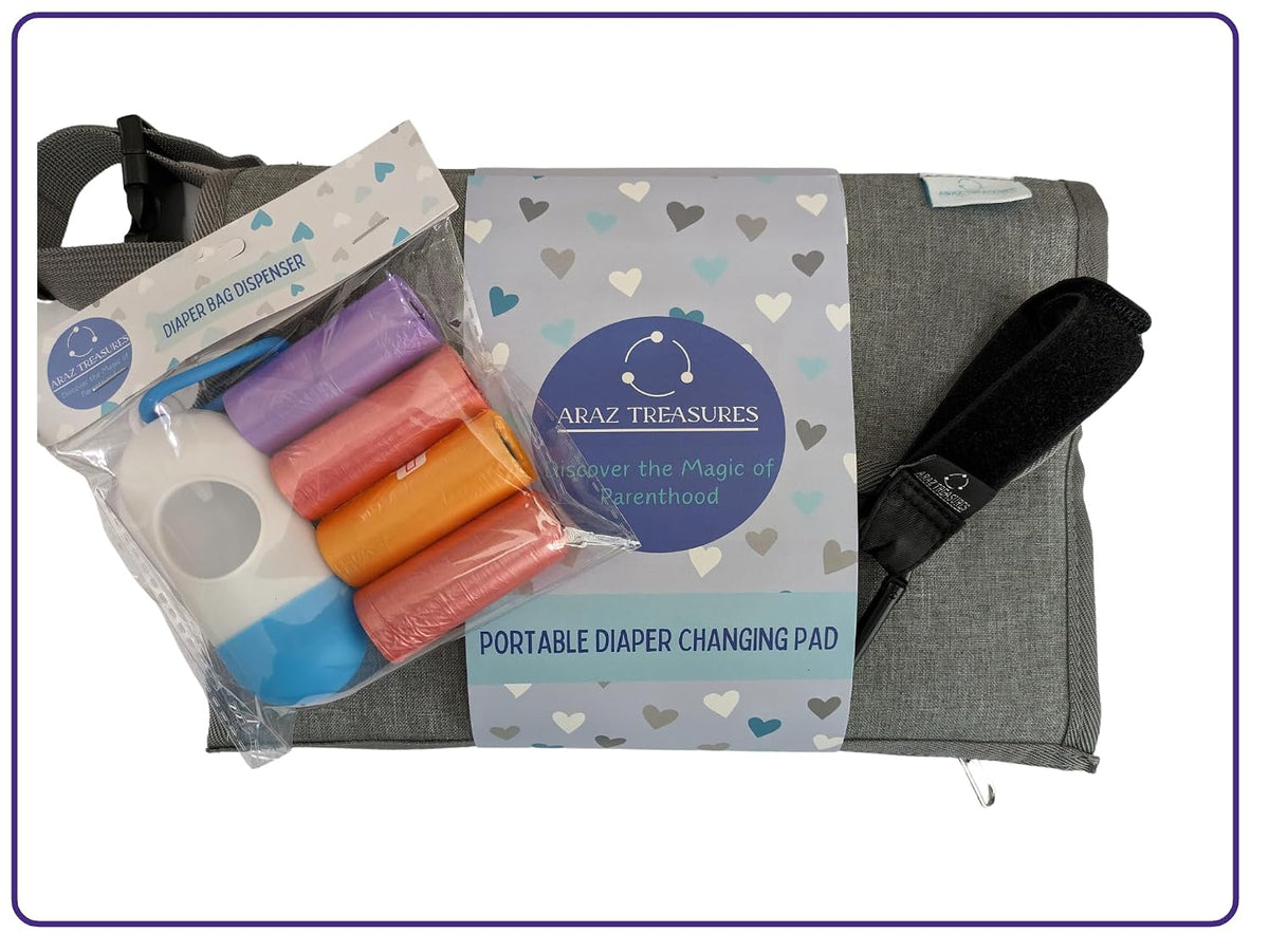 3 x1 Pack: Portable Changing Pad for Baby, Travel Changing Station, with Stroller Hook and Bag Dispenser