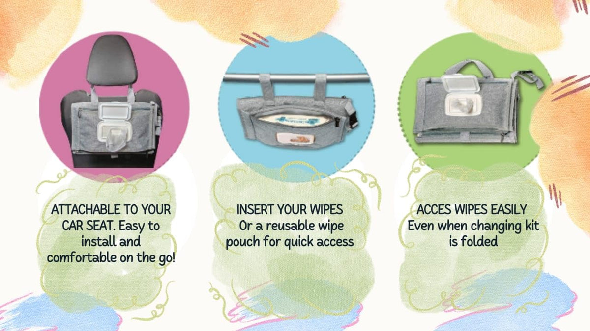 3 x1 Pack: Portable Changing Pad for Baby, Travel Changing Station, with Stroller Hook and Bag Dispenser