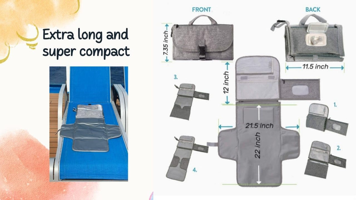 3 x1 Pack: Portable Changing Pad for Baby, Travel Changing Station, with Stroller Hook and Bag Dispenser