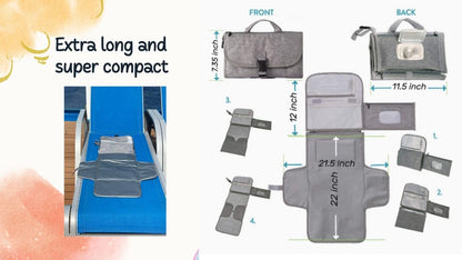 3 x1 Pack: Portable Changing Pad for Baby, Travel Changing Station, with Stroller Hook and Bag Dispenser