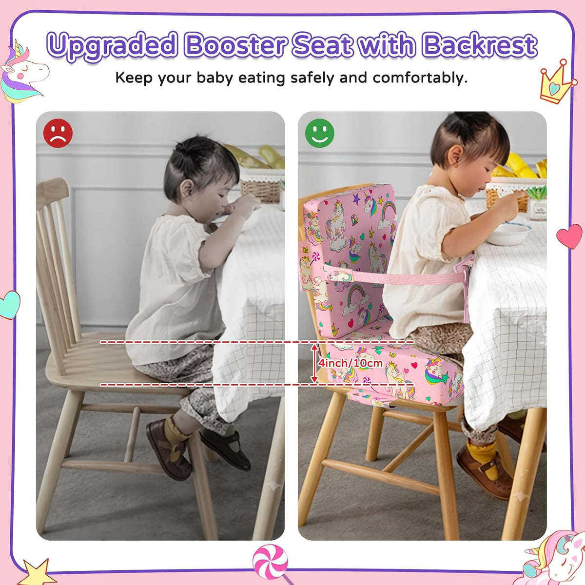 Booster Seat for Kitchen Chair with Backrest, Removable, TPU Waterproof