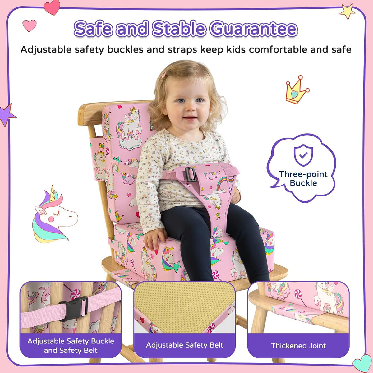 Booster Seat for Kitchen Chair with Backrest, Removable, TPU Waterproof