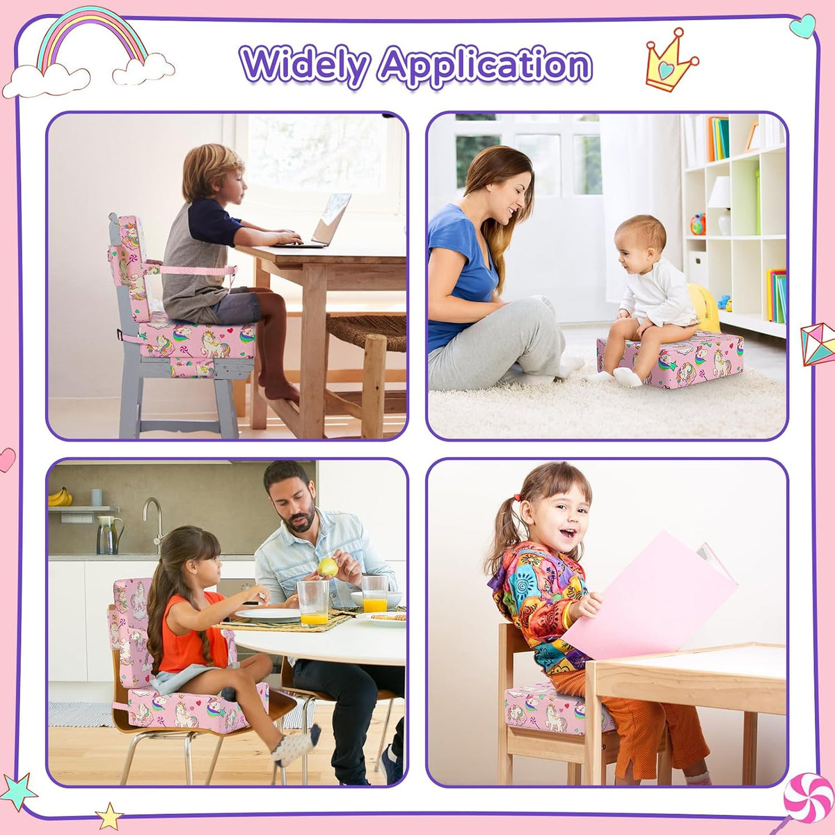Booster Seat for Kitchen Chair with Backrest, Removable, TPU Waterproof
