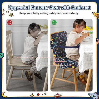 Booster Seat for Kitchen Chair with Backrest, Removable, TPU Waterproof