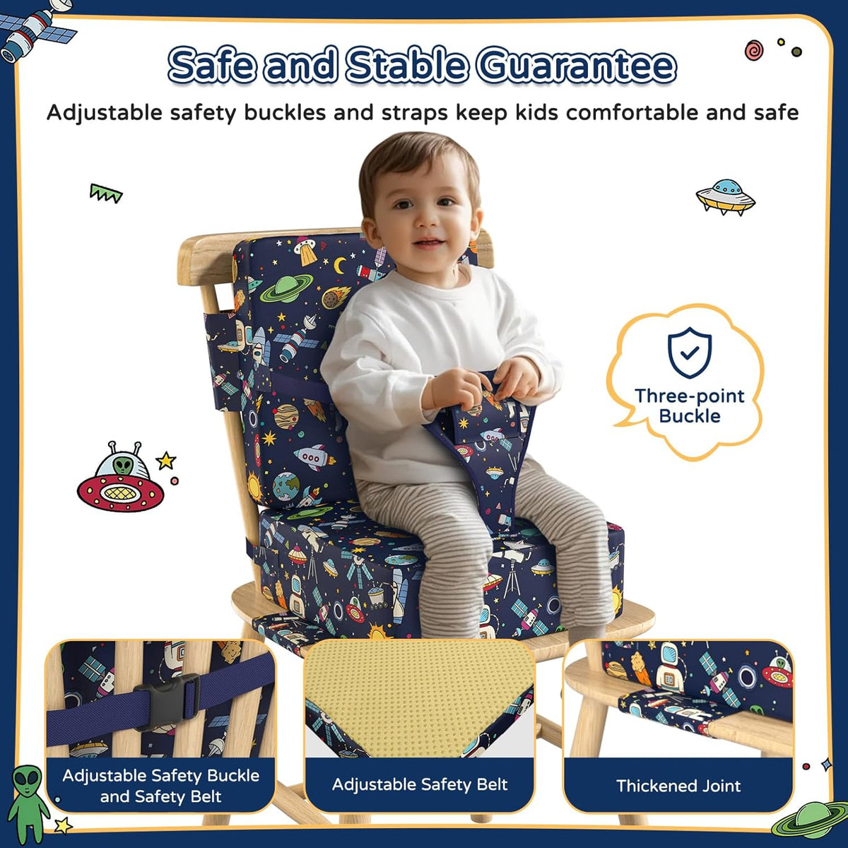 Booster Seat for Kitchen Chair with Backrest, Removable, TPU Waterproof