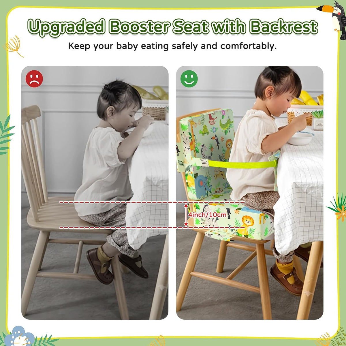 Booster Seat for Kitchen Chair with Backrest, Removable, TPU Waterproof