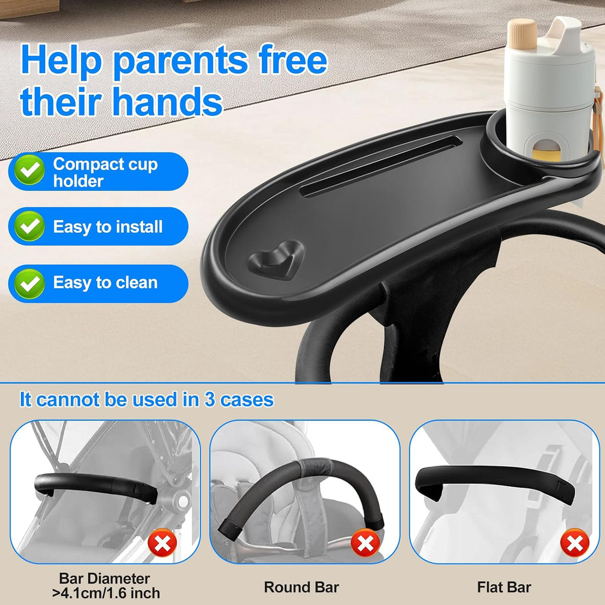 Stroller Snack Tray for Mockingbird/Baby Jogger City Mini GT2, with Cup Holder and Phone Holder