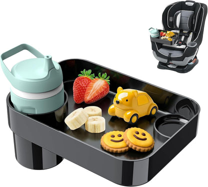 Car Seat Tray for Kids Toddlers Travel with 3-Inch Cup Holder & Dip Well
