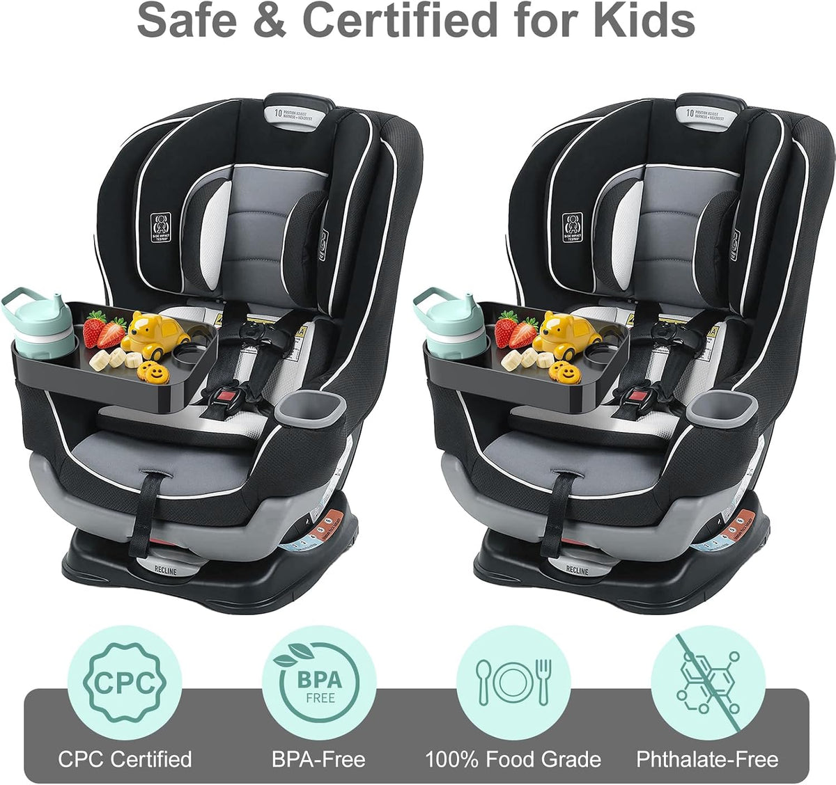 Car Seat Tray for Kids Toddlers Travel with 3-Inch Cup Holder & Dip Well
