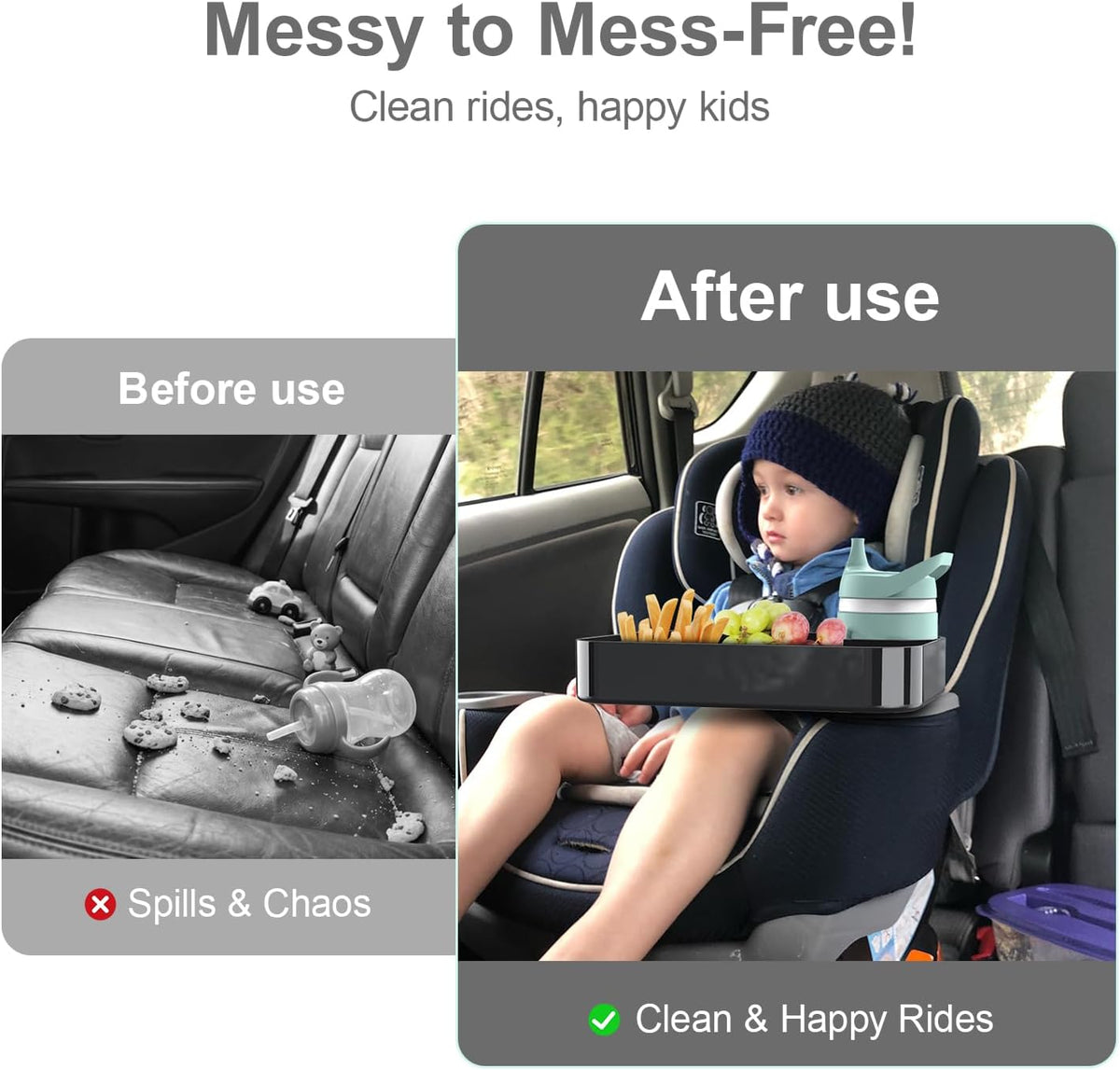 Car Seat Tray for Kids Toddlers Travel with 3-Inch Cup Holder & Dip Well