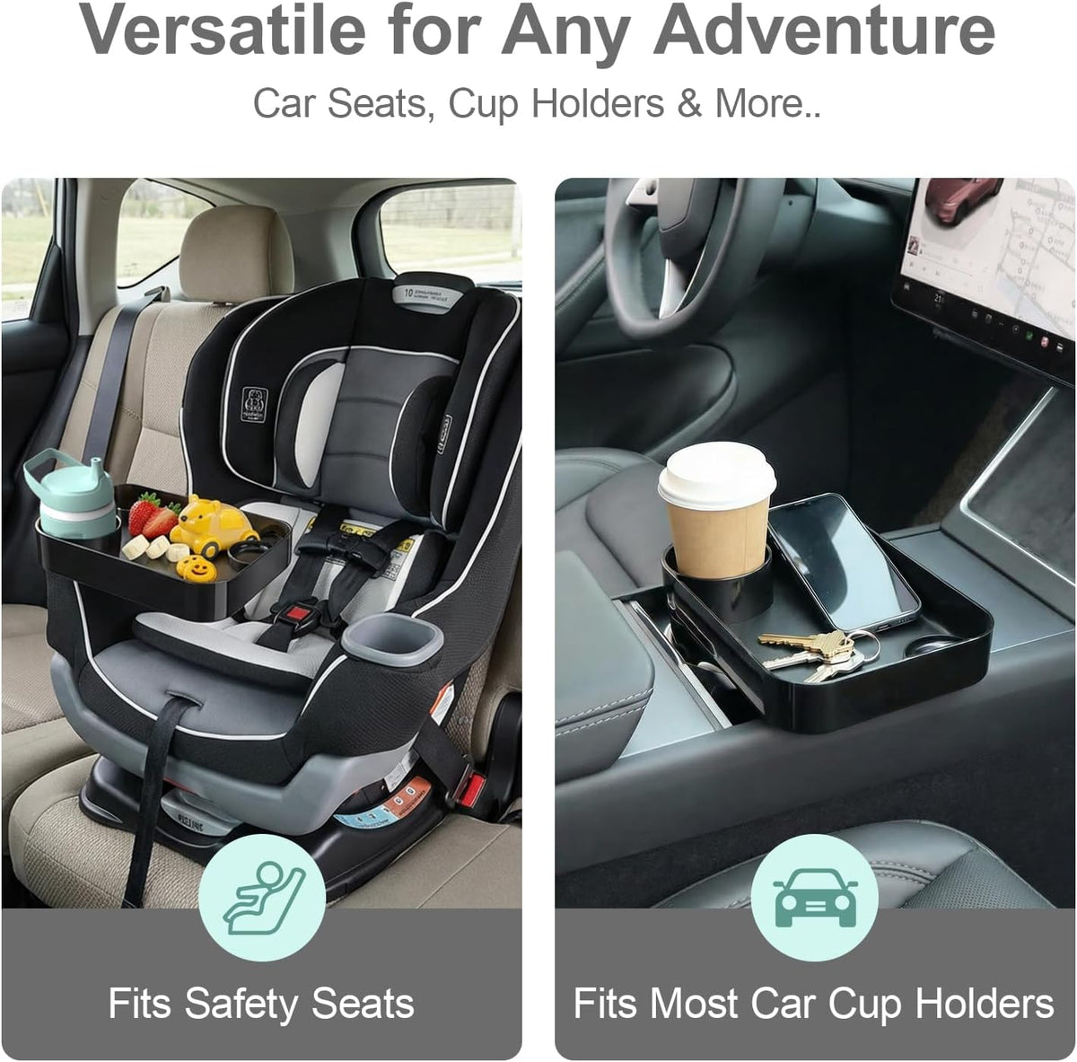 Car Seat Tray for Kids Toddlers Travel with 3-Inch Cup Holder & Dip Well