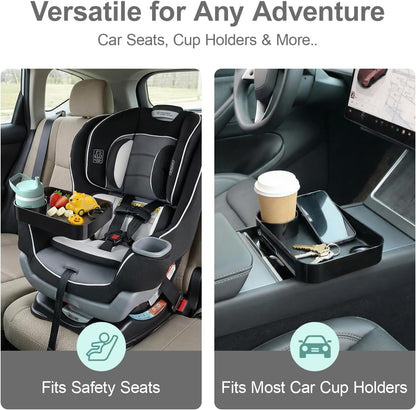 Car Seat Tray for Kids Toddlers Travel with 3-Inch Cup Holder & Dip Well