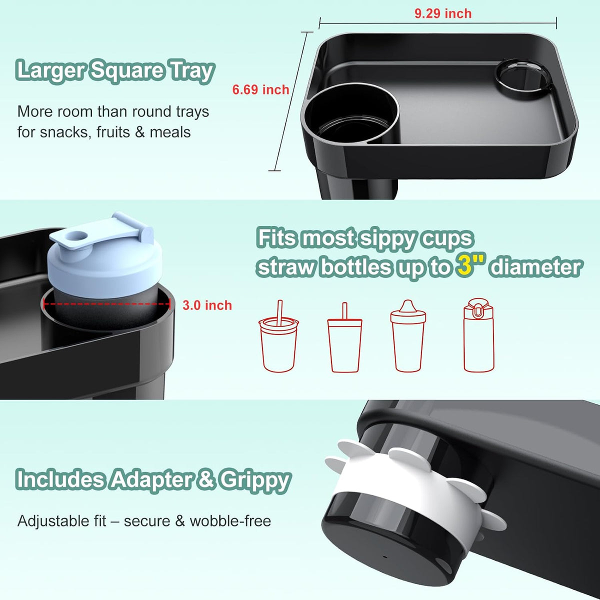Car Seat Tray for Kids Toddlers Travel with 3-Inch Cup Holder & Dip Well