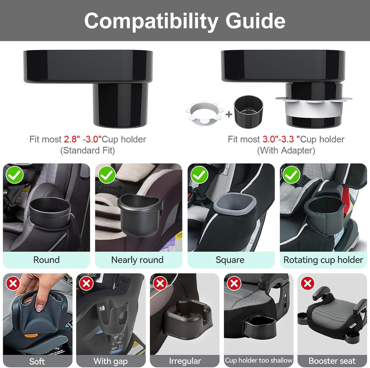 Car Seat Tray for Kids Toddlers Travel with 3-Inch Cup Holder & Dip Well