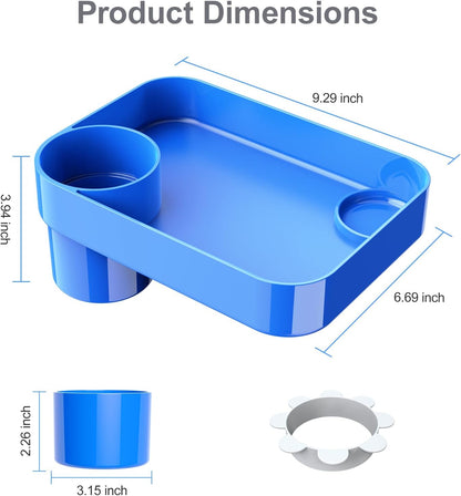 Car Seat Tray for Kids Toddlers Travel with 3-Inch Cup Holder & Dip Well