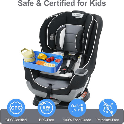 Car Seat Tray for Kids Toddlers Travel with 3-Inch Cup Holder & Dip Well