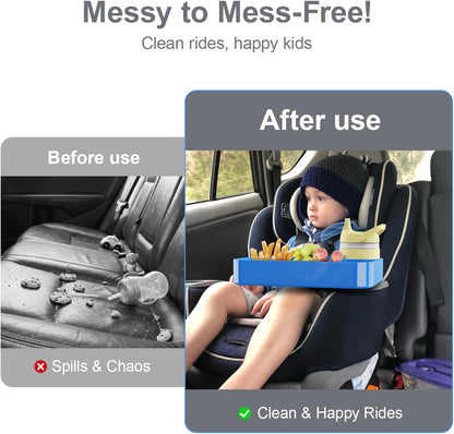 Car Seat Tray for Kids Toddlers Travel with 3-Inch Cup Holder & Dip Well
