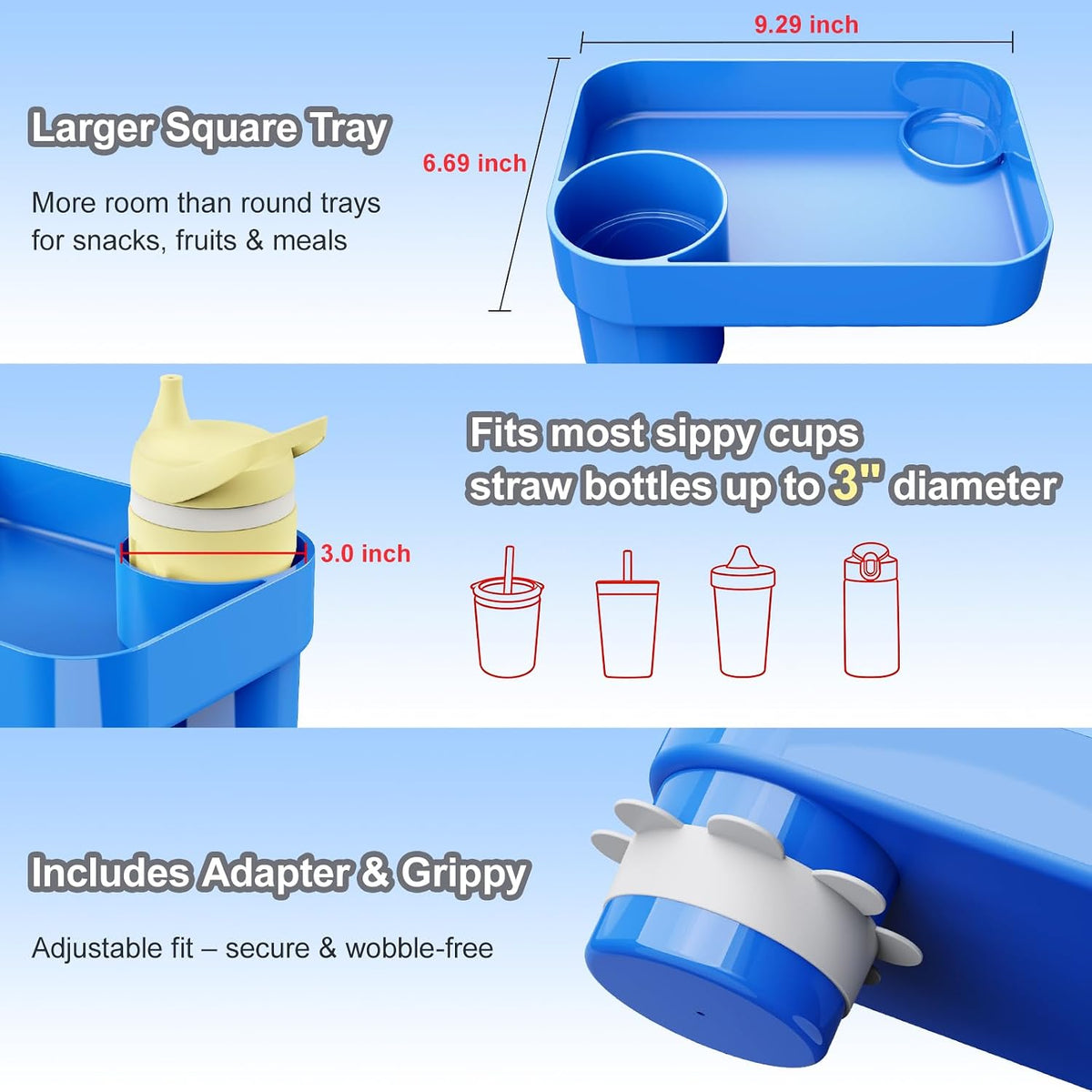 Car Seat Tray for Kids Toddlers Travel with 3-Inch Cup Holder & Dip Well