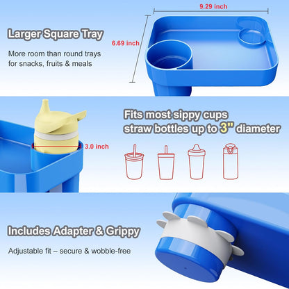 Car Seat Tray for Kids Toddlers Travel with 3-Inch Cup Holder & Dip Well