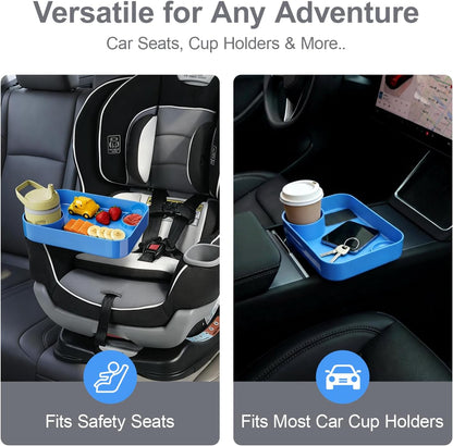 Car Seat Tray for Kids Toddlers Travel with 3-Inch Cup Holder & Dip Well