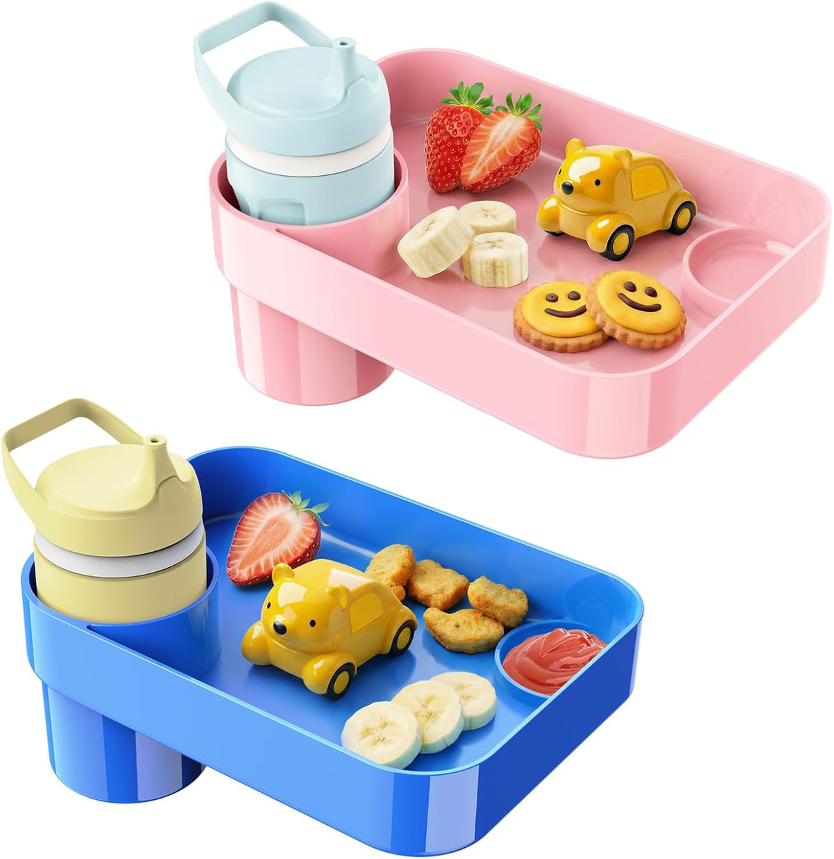 Car Seat Tray for Kids Toddlers Travel with 3-Inch Cup Holder & Dip Well