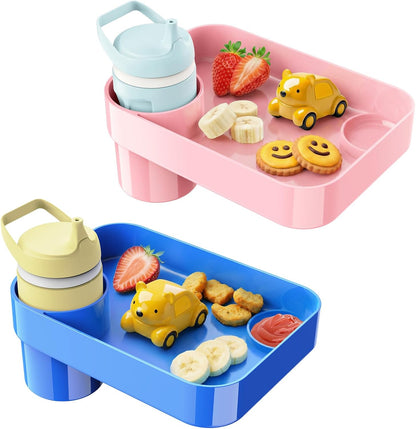Car Seat Tray for Kids Toddlers Travel with 3-Inch Cup Holder & Dip Well