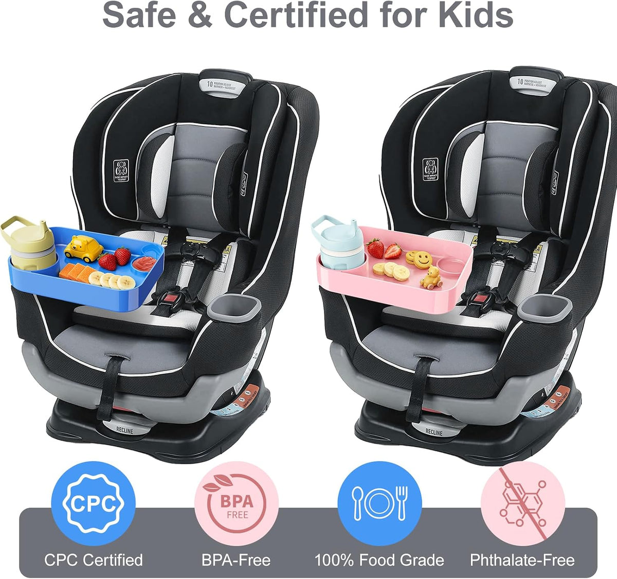 Car Seat Tray for Kids Toddlers Travel with 3-Inch Cup Holder & Dip Well