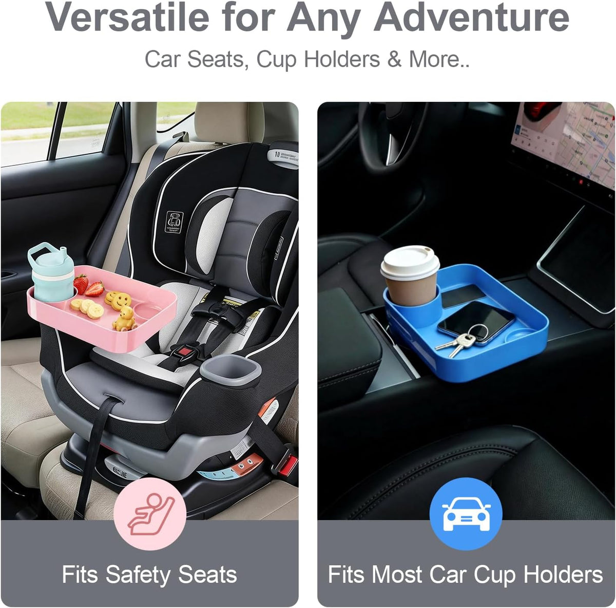 Car Seat Tray for Kids Toddlers Travel with 3-Inch Cup Holder & Dip Well