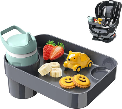 Car Seat Tray for Kids Toddlers Travel with 3-Inch Cup Holder & Dip Well