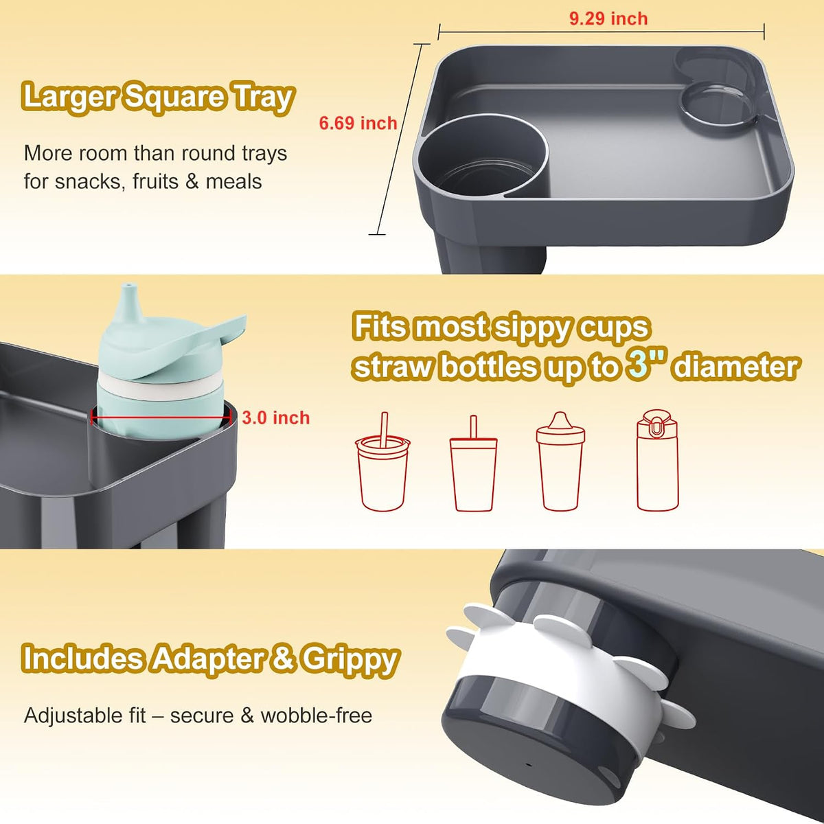 Car Seat Tray for Kids Toddlers Travel with 3-Inch Cup Holder & Dip Well