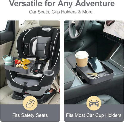 Car Seat Tray for Kids Toddlers Travel with 3-Inch Cup Holder & Dip Well