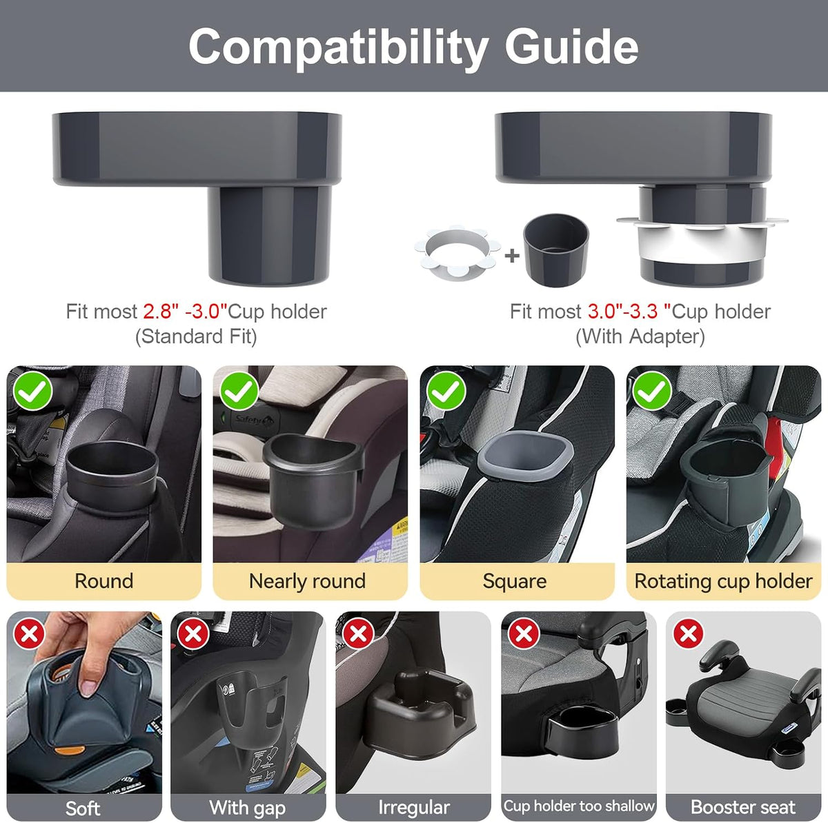 Car Seat Tray for Kids Toddlers Travel with 3-Inch Cup Holder & Dip Well