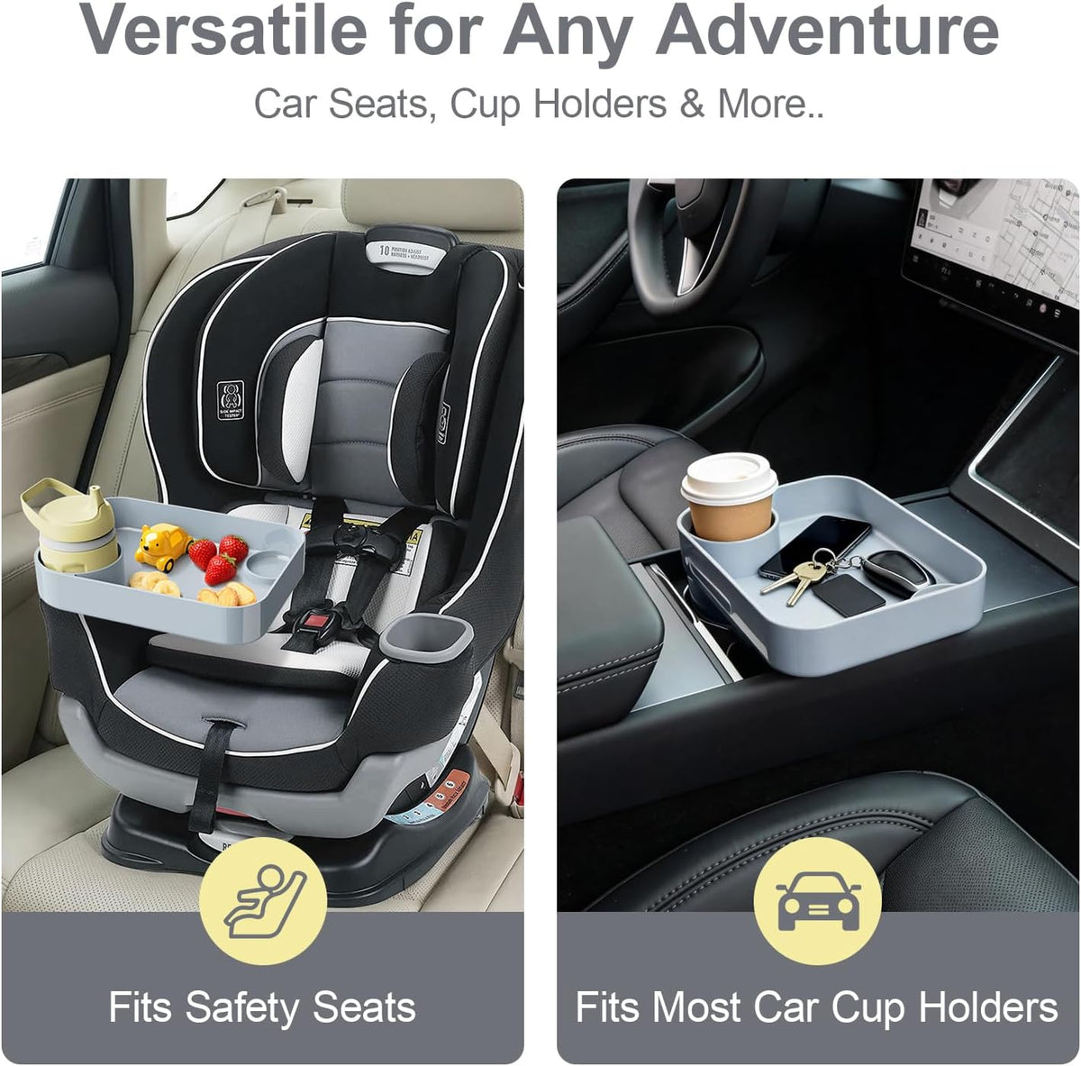 Car Seat Tray for Kids Toddlers Travel with 3-Inch Cup Holder & Dip Well