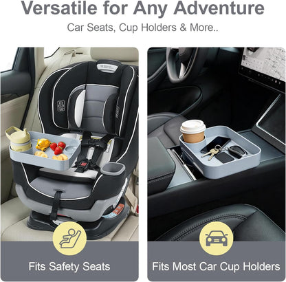 Car Seat Tray for Kids Toddlers Travel with 3-Inch Cup Holder & Dip Well