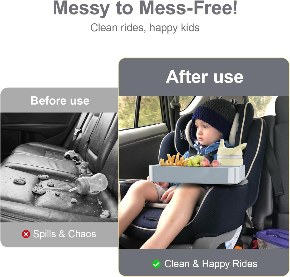 Car Seat Tray for Kids Toddlers Travel with 3-Inch Cup Holder & Dip Well