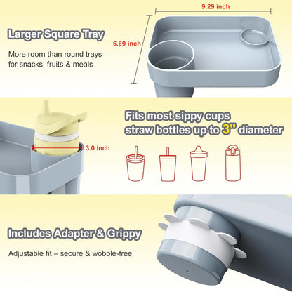 Car Seat Tray for Kids Toddlers Travel with 3-Inch Cup Holder & Dip Well