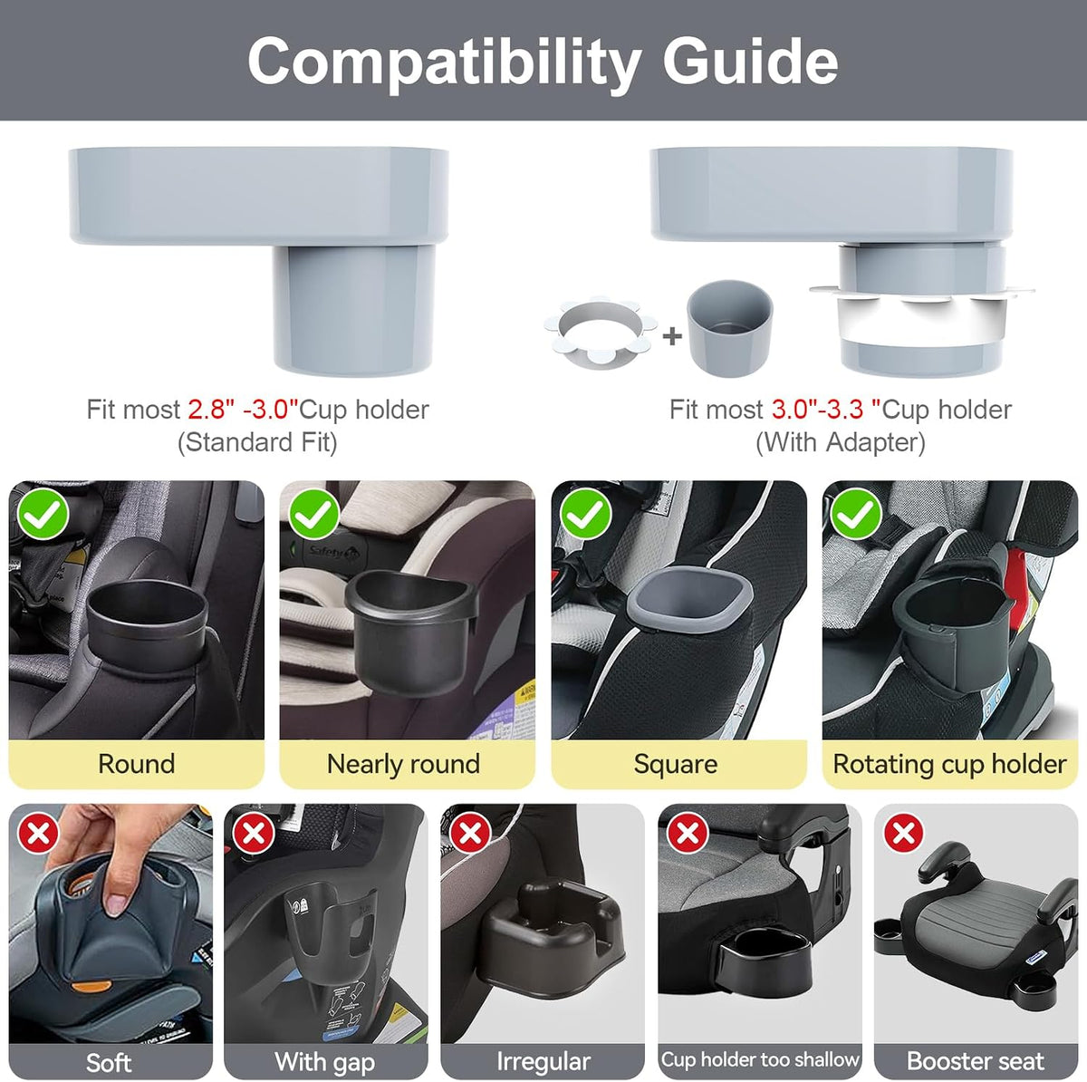 Car Seat Tray for Kids Toddlers Travel with 3-Inch Cup Holder & Dip Well
