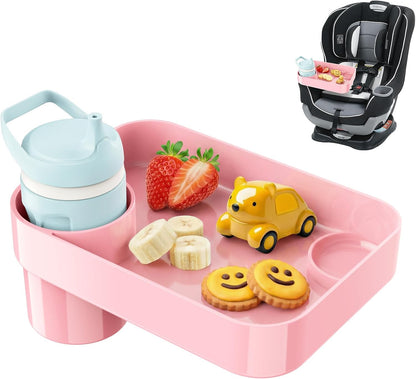 Car Seat Tray for Kids Toddlers Travel with 3-Inch Cup Holder & Dip Well