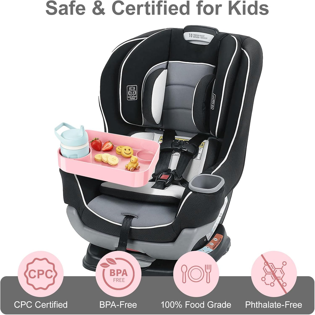 Car Seat Tray for Kids Toddlers Travel with 3-Inch Cup Holder & Dip Well