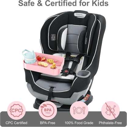 Car Seat Tray for Kids Toddlers Travel with 3-Inch Cup Holder & Dip Well