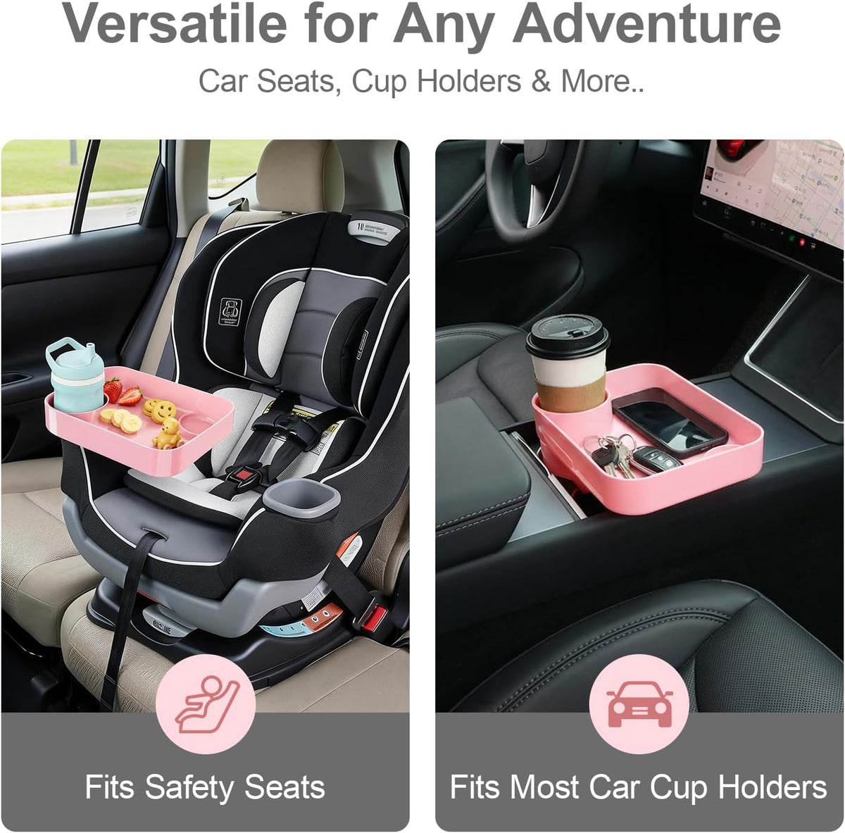 Car Seat Tray for Kids Toddlers Travel with 3-Inch Cup Holder & Dip Well